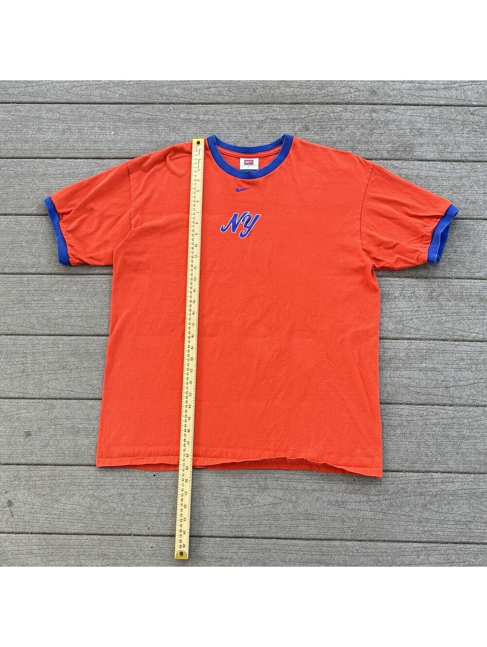 Vintage 2000s Nike Team Swoosh NY Ringer T Shirt Mens Large Orange Blue Y2K